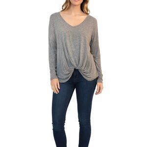 Francesca's Size Small Grey Twist-Front Grey Long-Sleeve Shirt